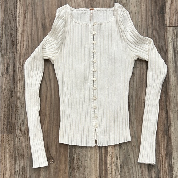 Free People Ivory Ribbed Cardigan - Picture 2 of 5